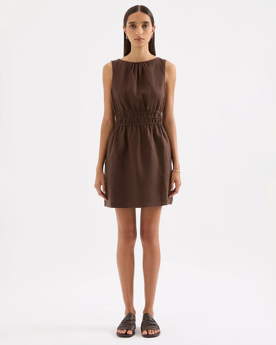 Andri Linen Mini Dress - Chocolate by Nude Lucy - view 2