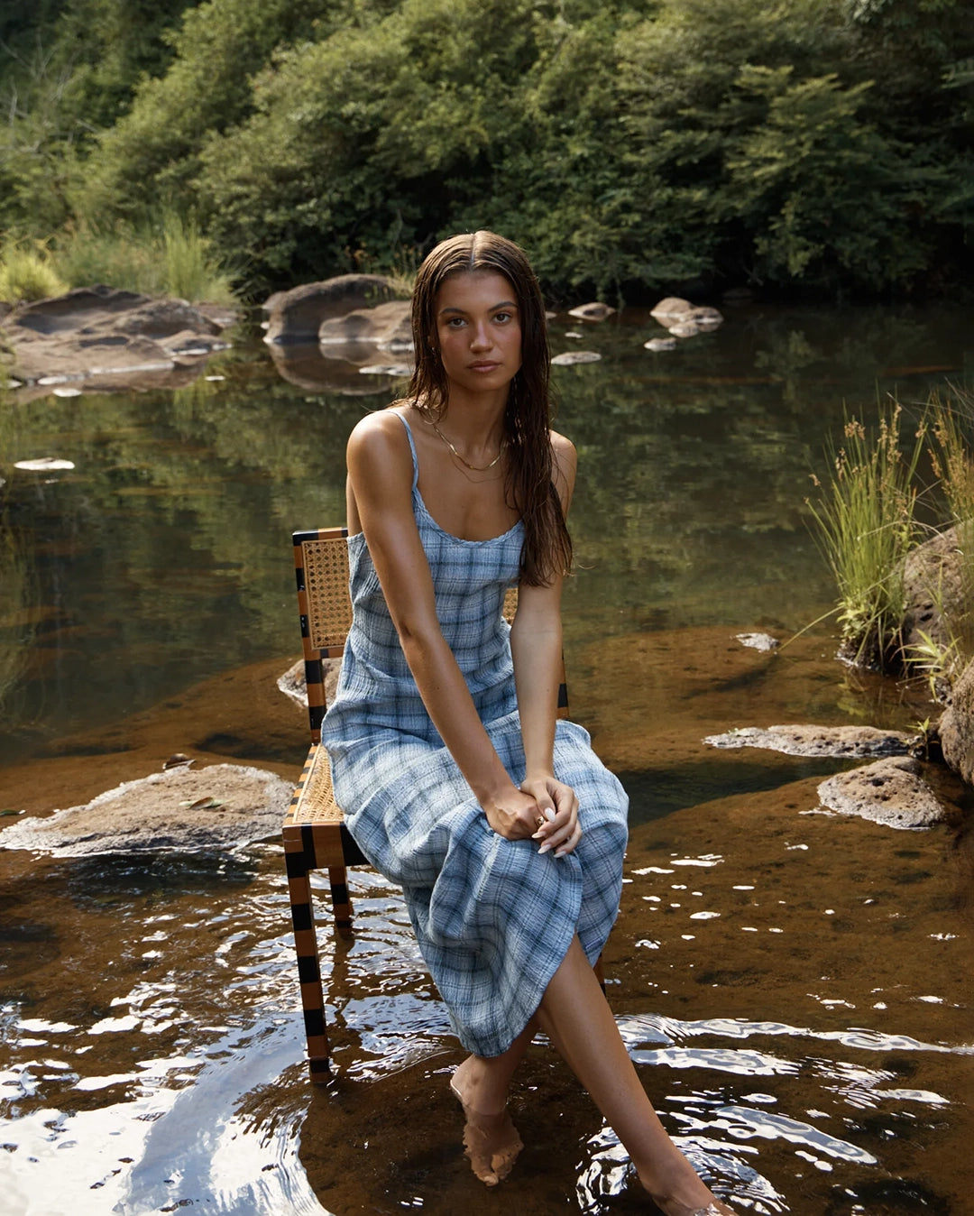 Lagoon - Seersucker Midi Dress - Overcast Check by Afends