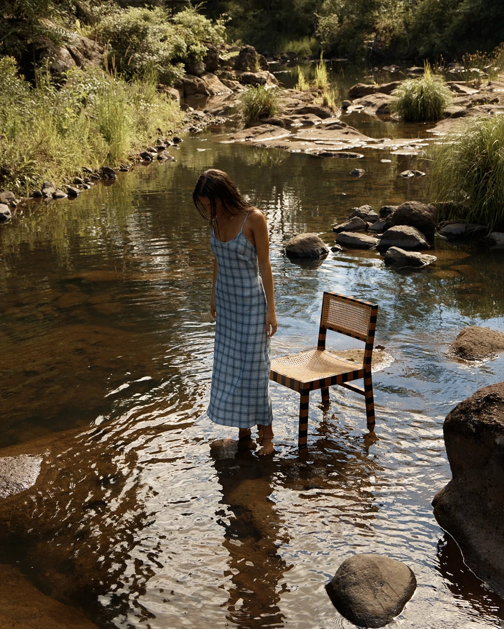 Lagoon - Seersucker Midi Dress - Overcast Check by Afends - view 8