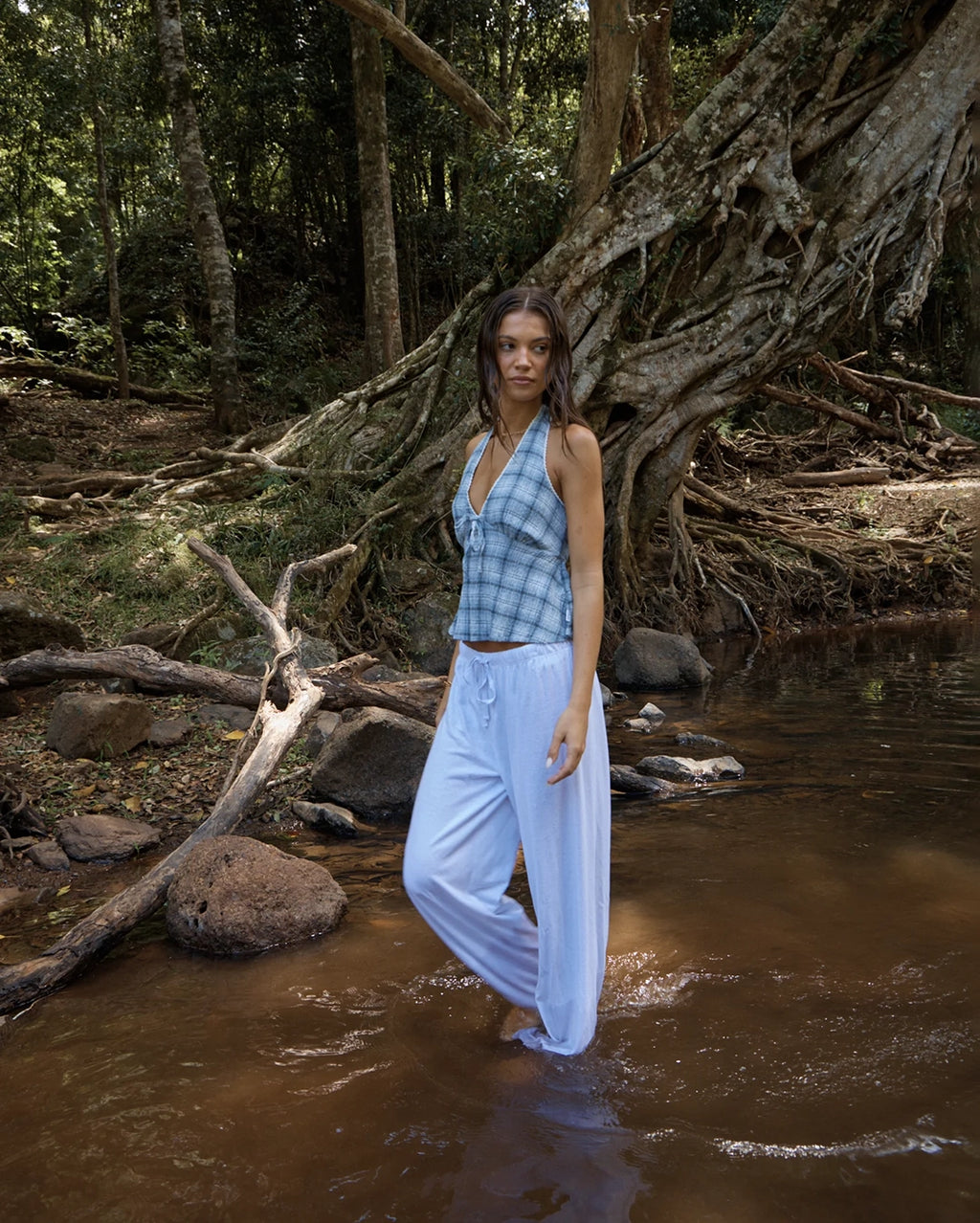 Lagoon - Seersucker Halter Top - Overcast Check by Afends - view 3