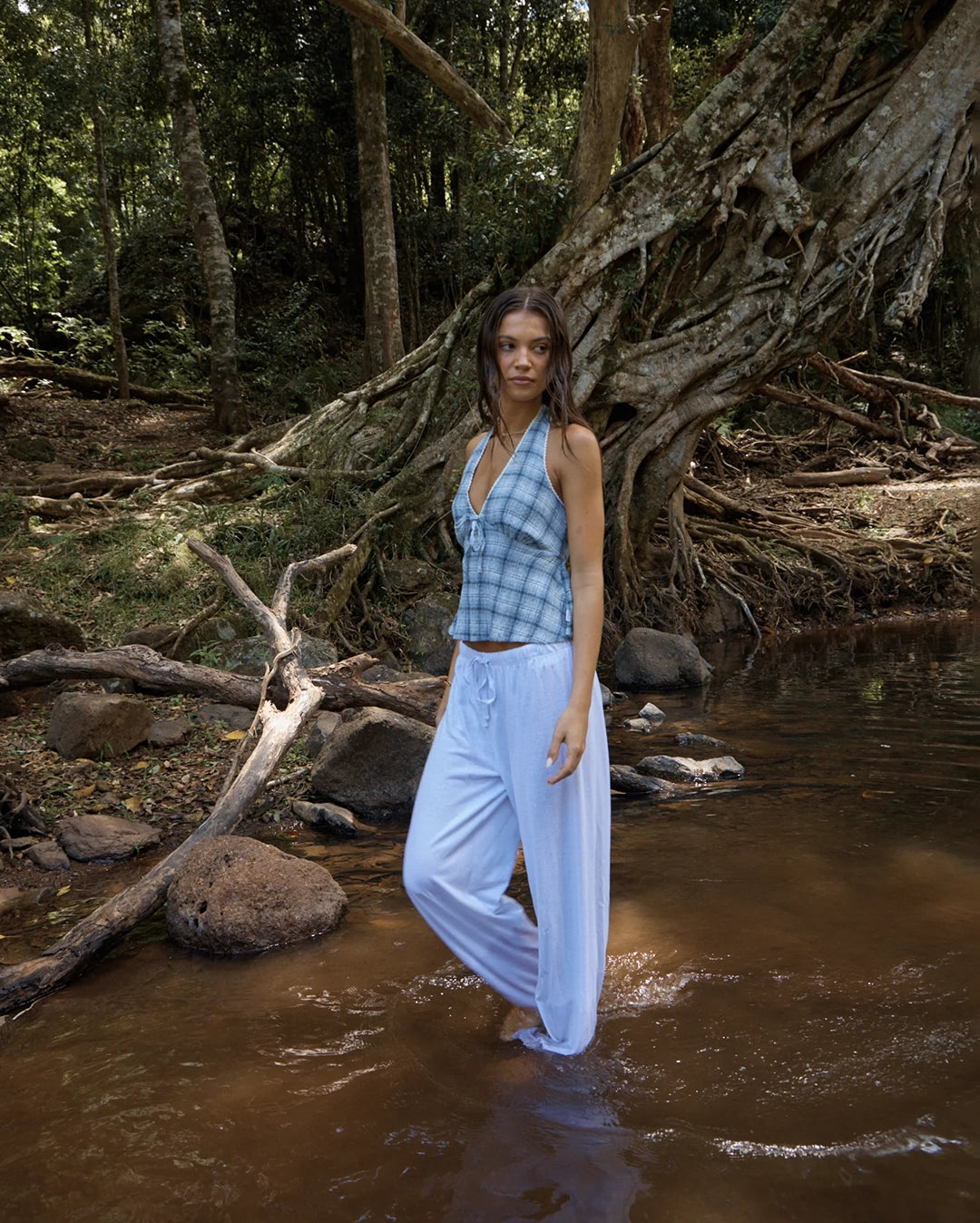 Lagoon - Seersucker Halter Top - Overcast Check by Afends - view 3