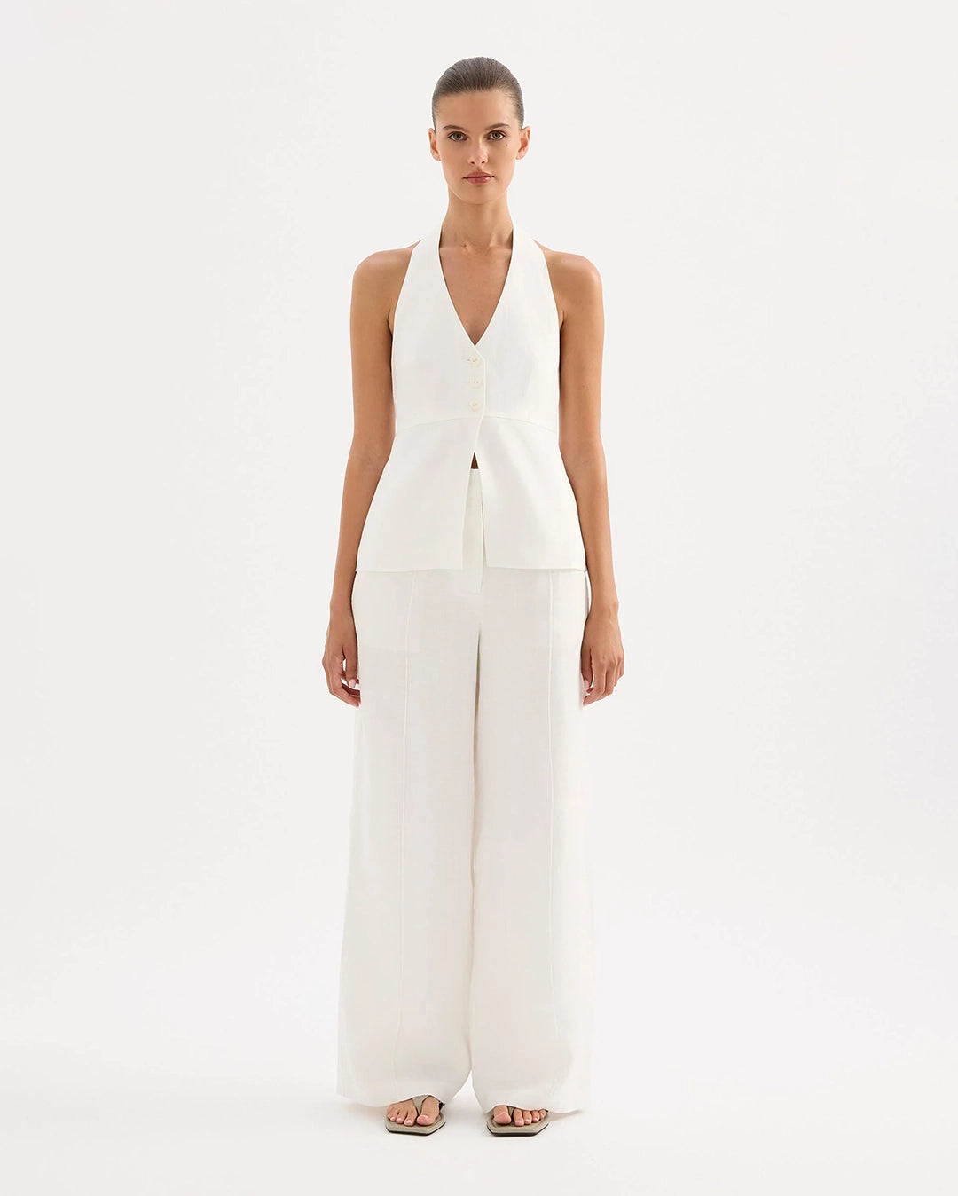 Zayda Linen Vest - White