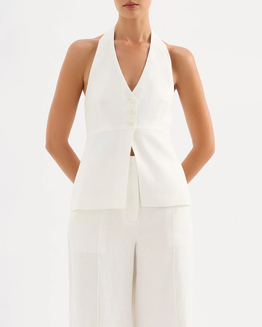 Zayda Linen Vest - White