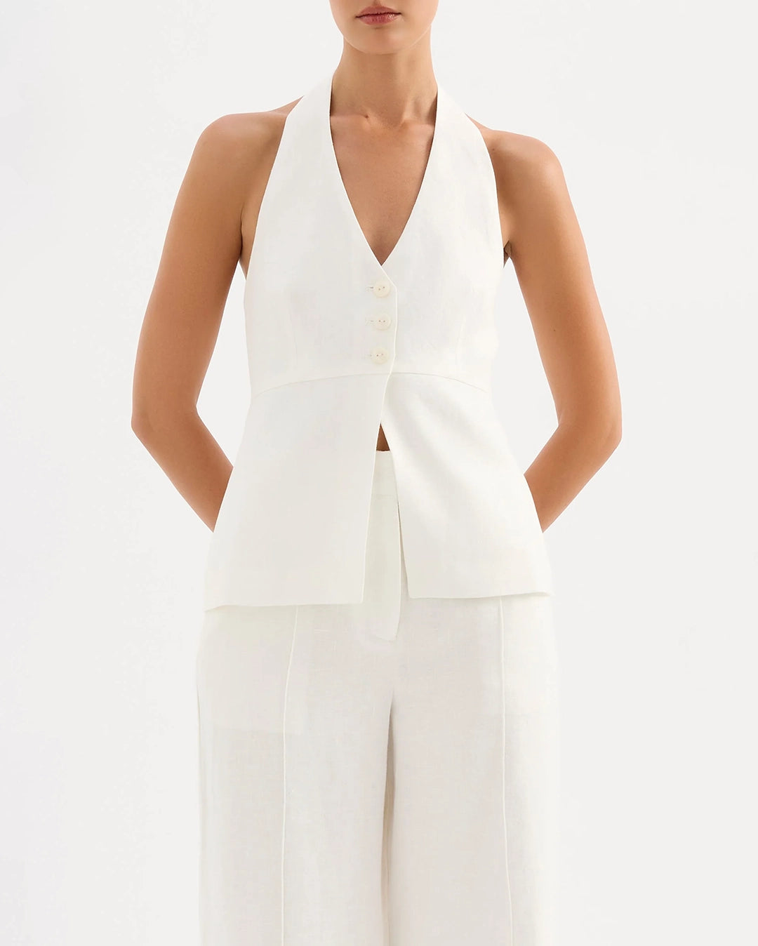 Zayda Linen Vest - White