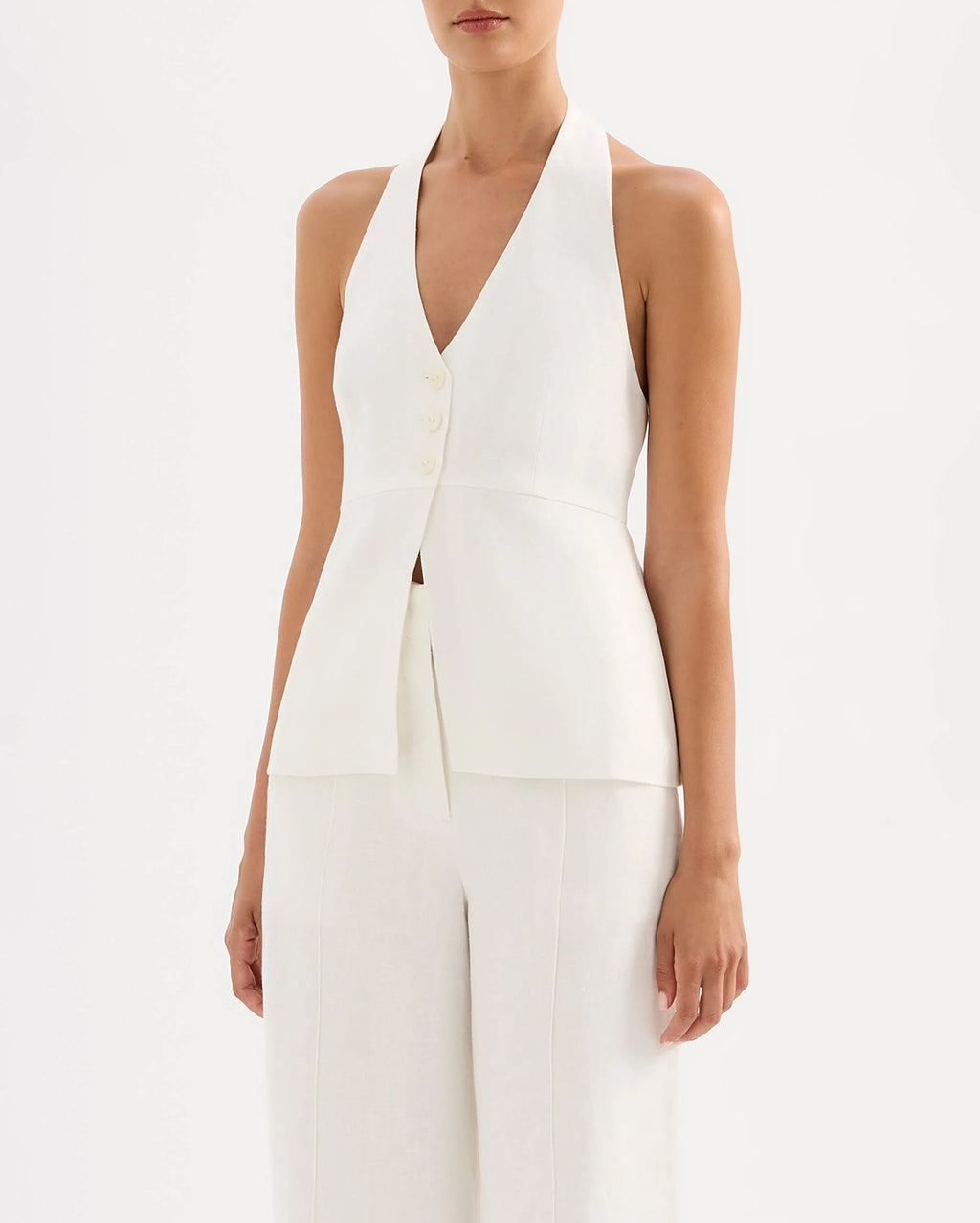 Zayda Linen Vest - White