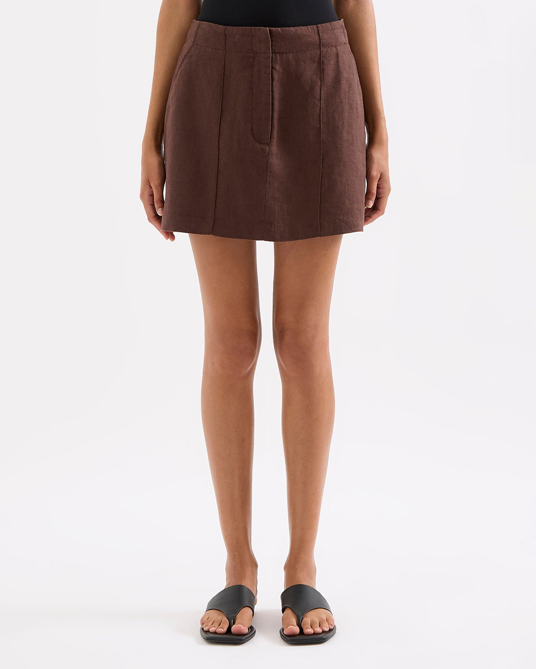 Theo Linen Skirt - Chocolate by Nude Lucy - view 3