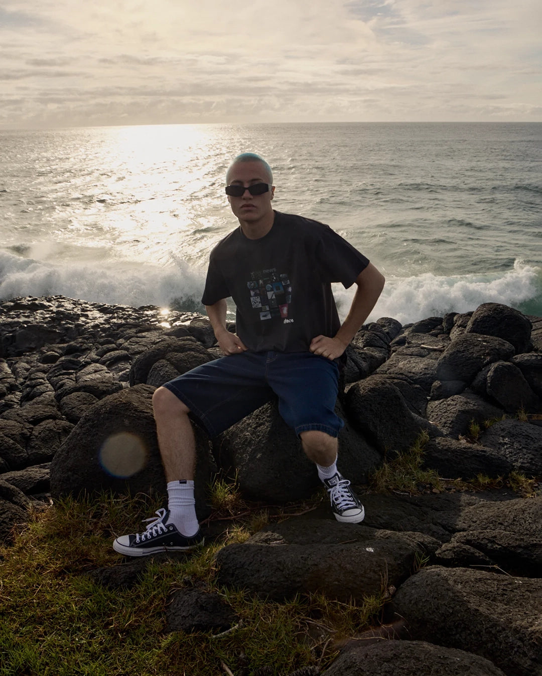 Fast Forward 24" Ultra Baggy Denim Pleated Shorts - Ink