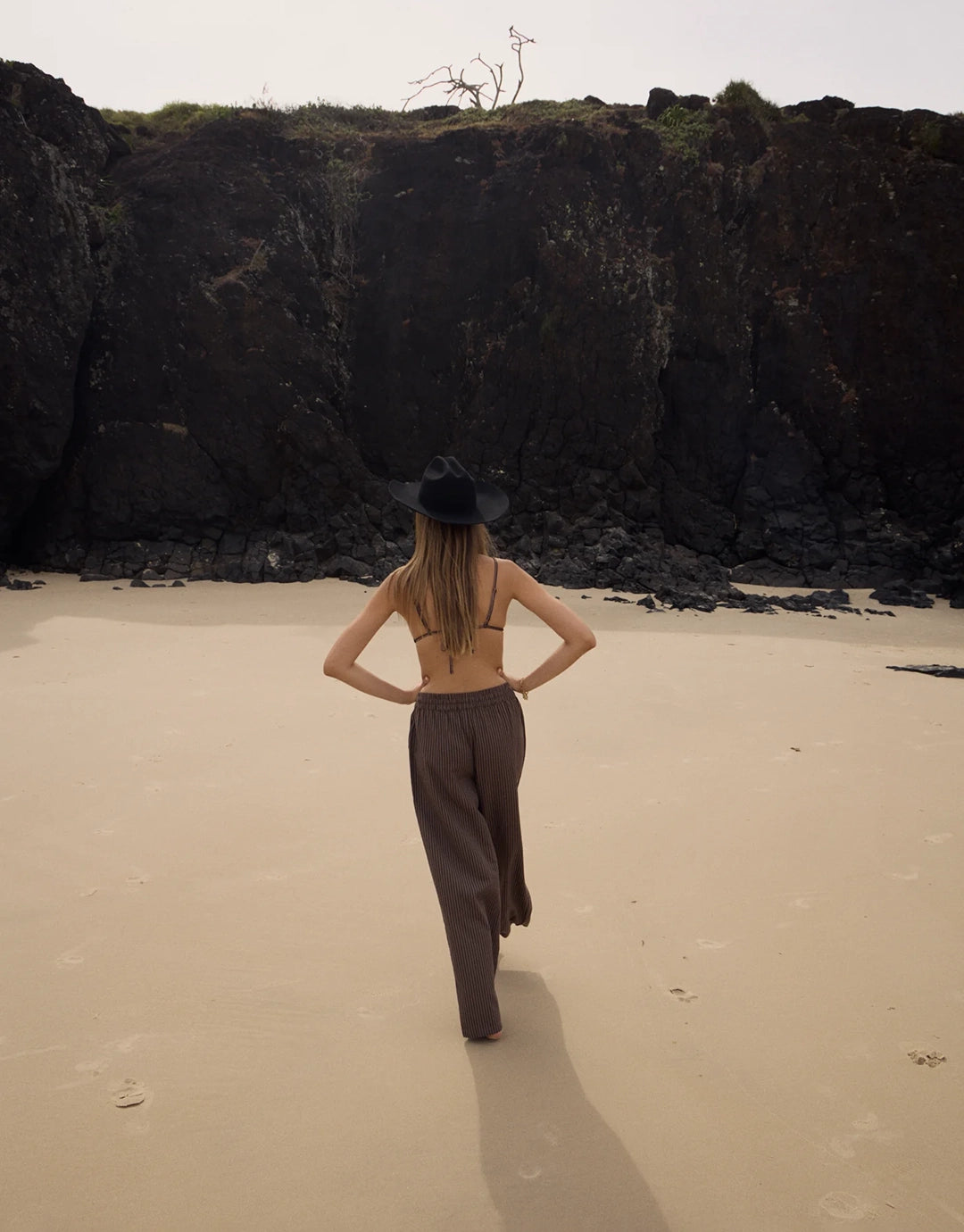 Cyrus Wide Leg Pant - Coffee Stripe