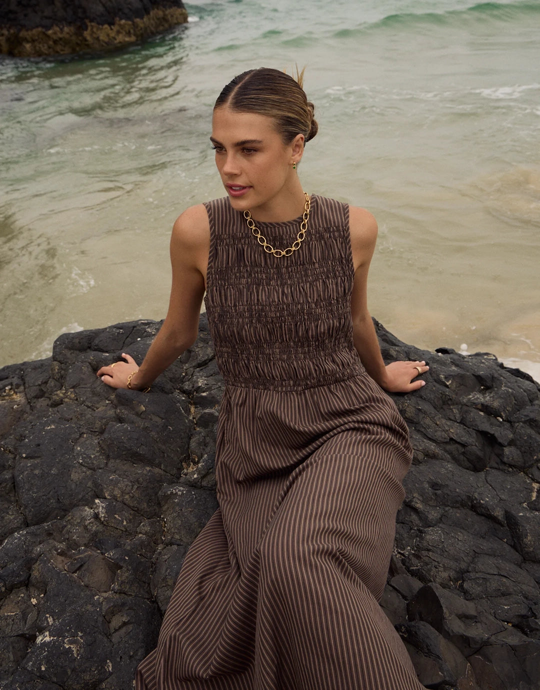 Cyrus Maxi Dress - Coffee Stripe