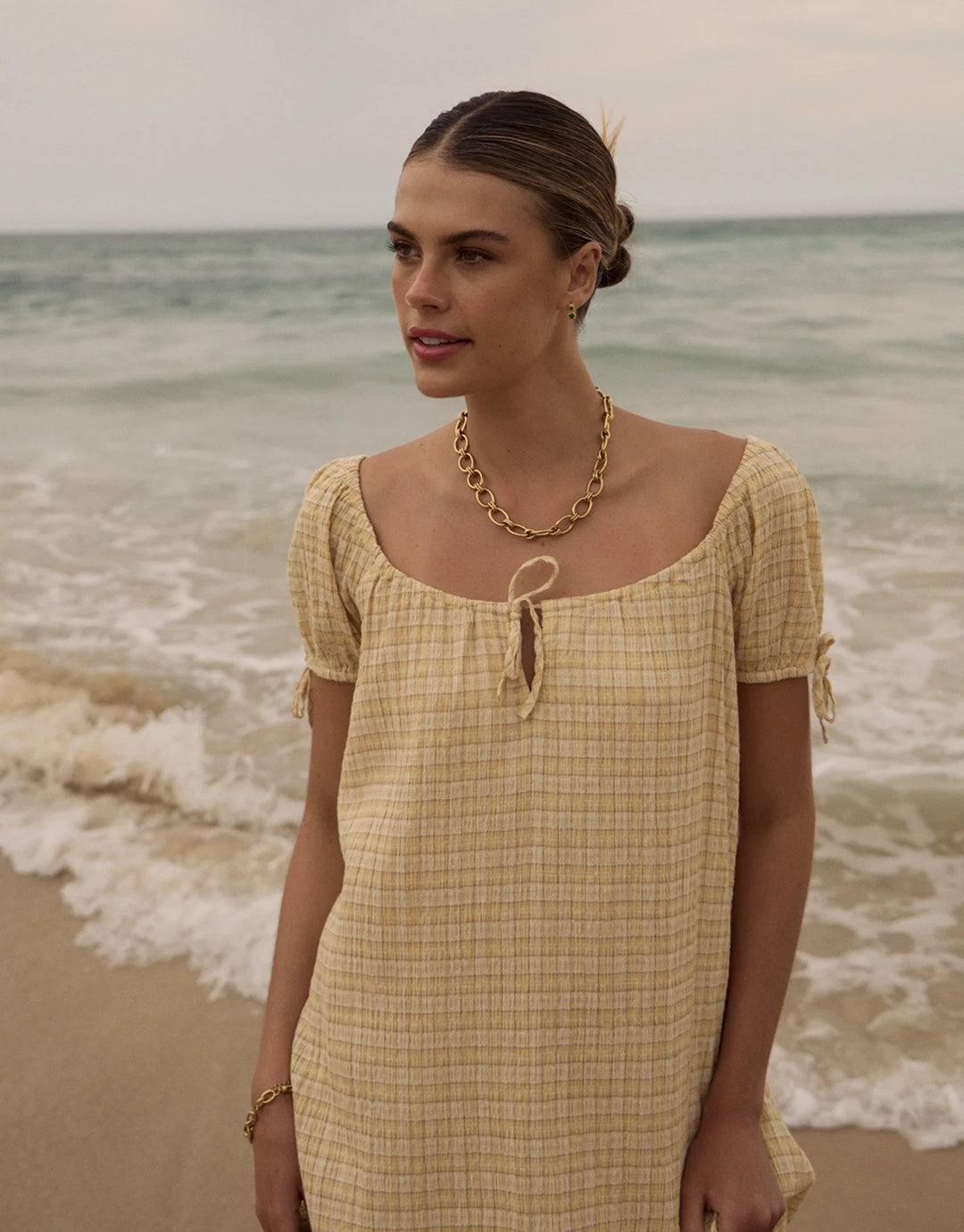 Sunday Seersucker Mini Dress - Lemon Check