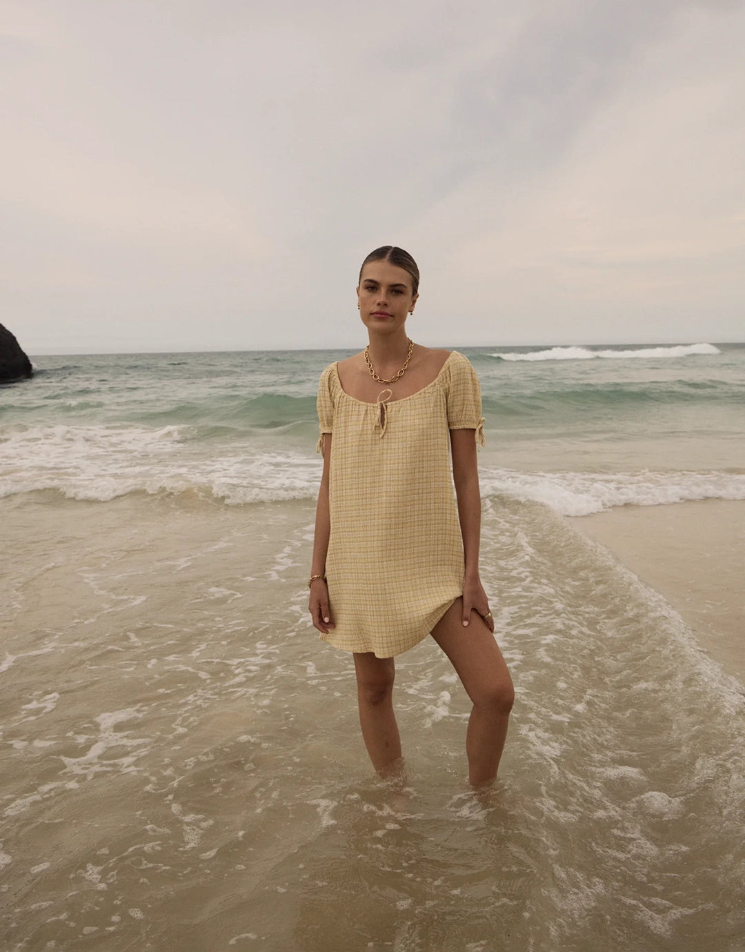 Sunday Seersucker Mini Dress - Lemon Check