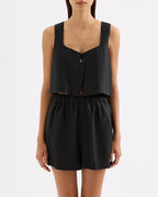 Theo Linen Top - Black by Nude Lucy - view 2