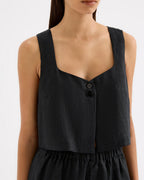 Theo Linen Top - Black by Nude Lucy - view 4