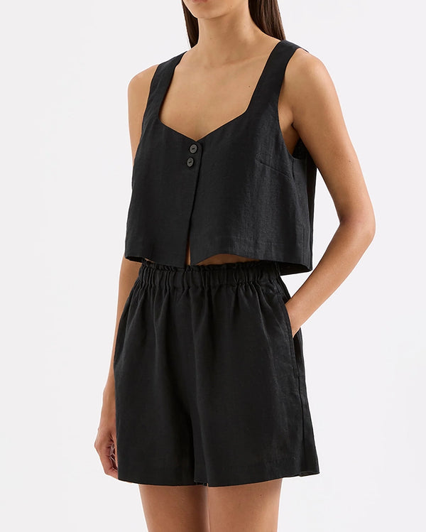 Theo Linen Top - Black by Nude Lucy