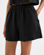 Theo Linen Short - Black by Nude Lucy - view 2