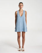 Denim V Neck Shift Dress - Sky Blue Denim by Summi Summi - view 5