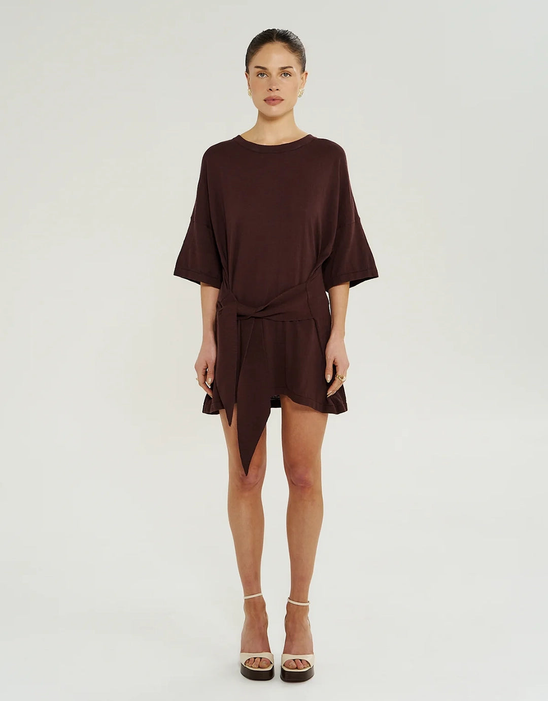 Knit Tie Front Dress - Chocolate by Summi Summi - view 6