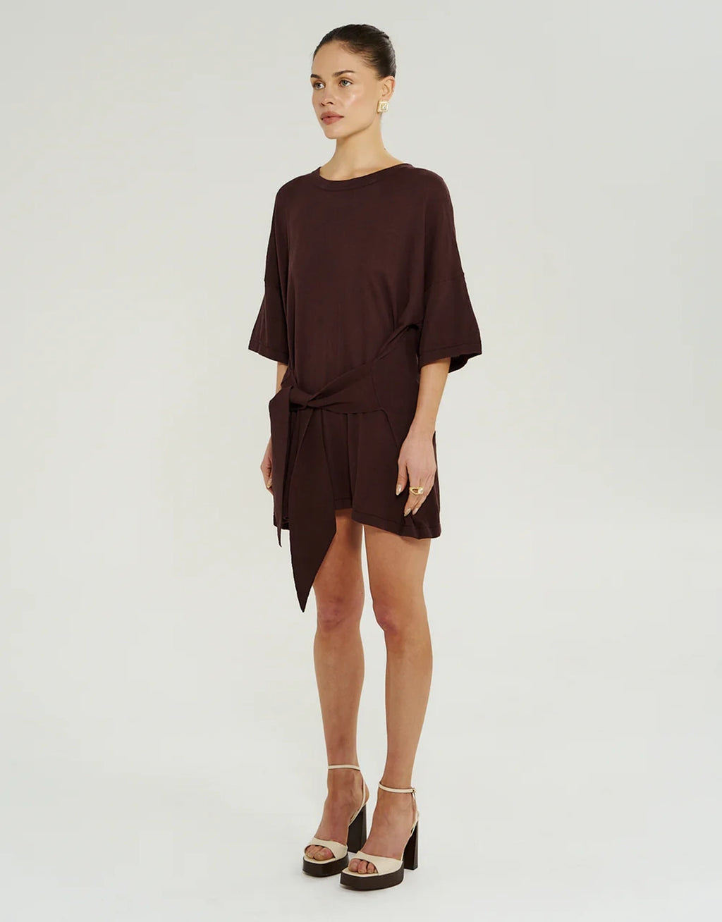 Knit Tie Front Dress - Chocolate by Summi Summi - view 7