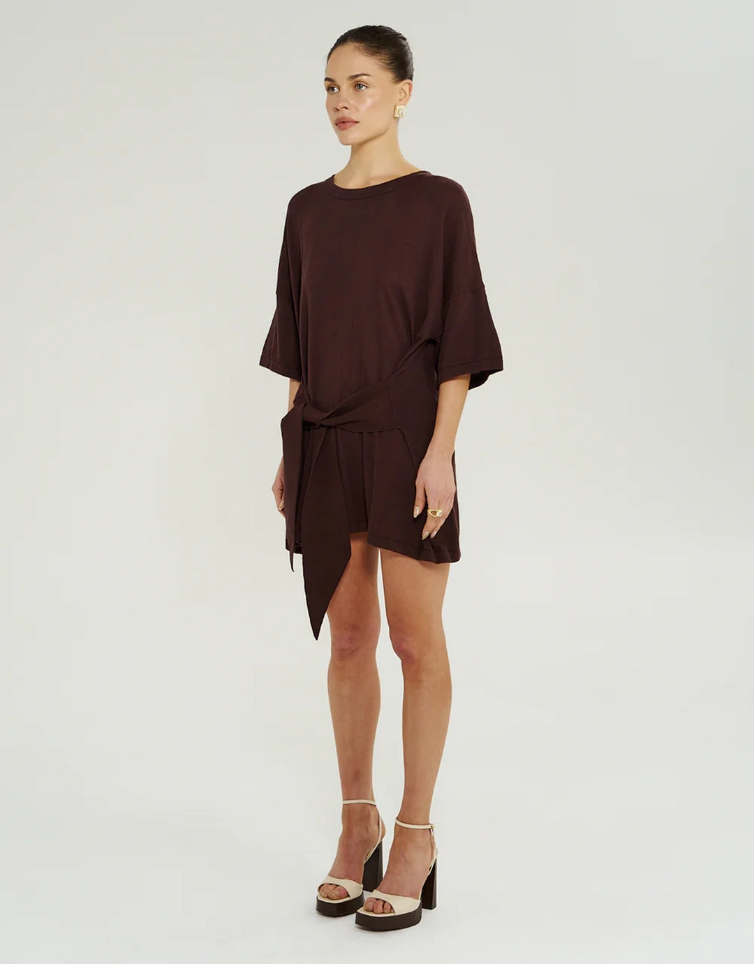 Knit Tie Front Dress - Chocolate by Summi Summi - view 7