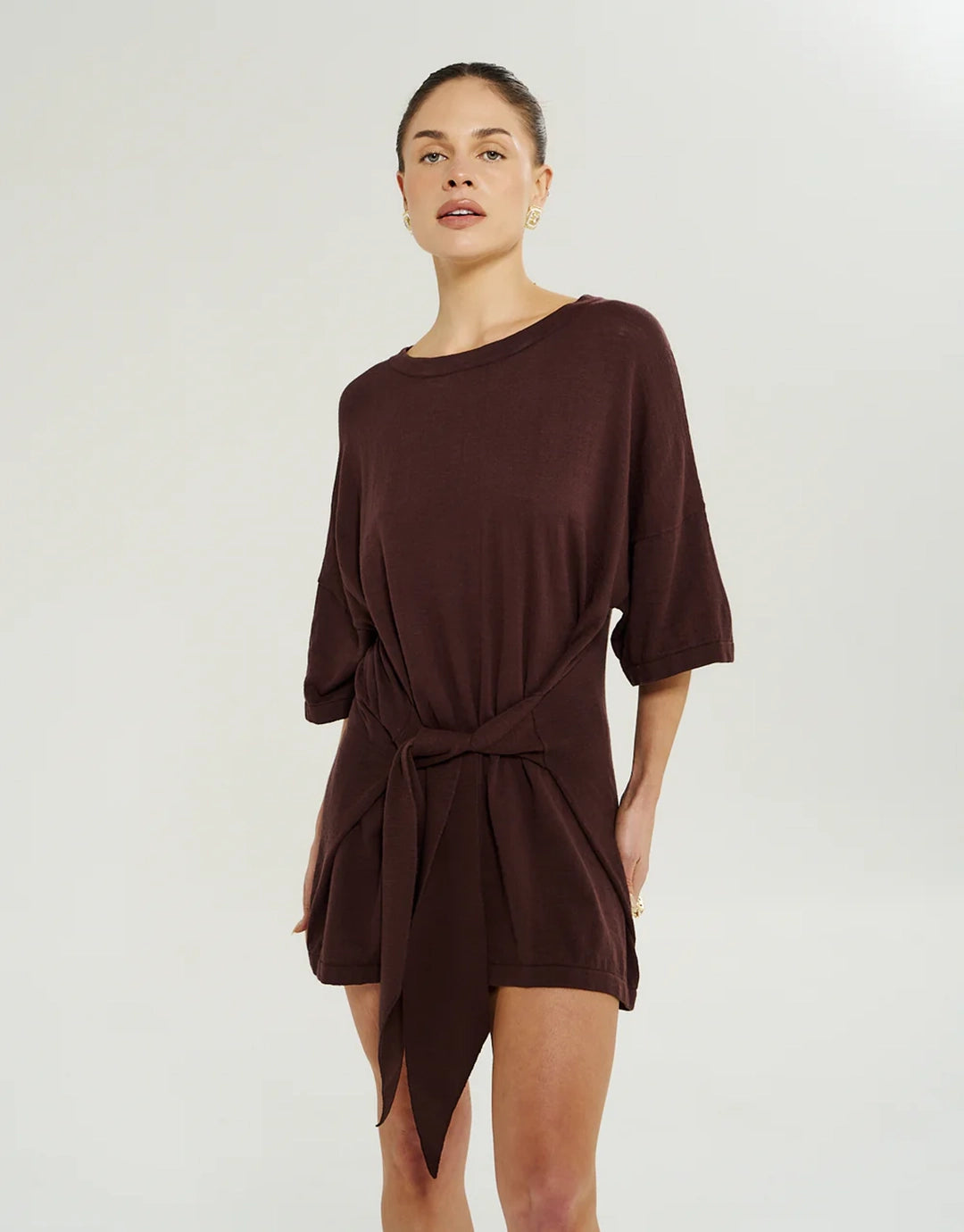 Knit Tie Front Dress - Chocolate by Summi Summi - view 4