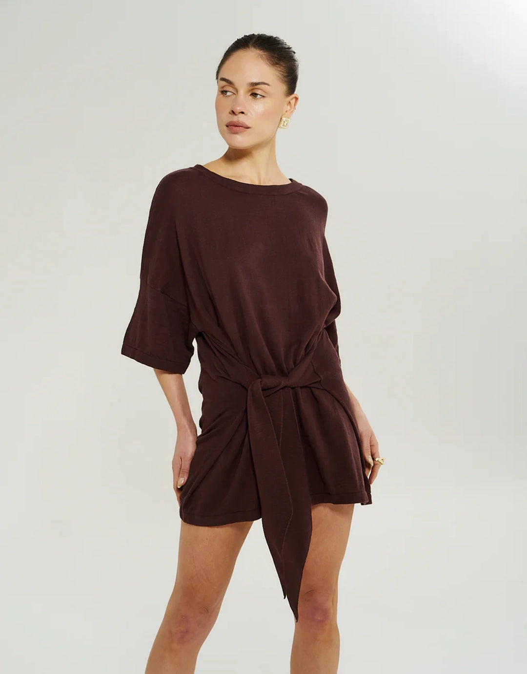 Knit Tie Front Dress - Chocolate by Summi Summi