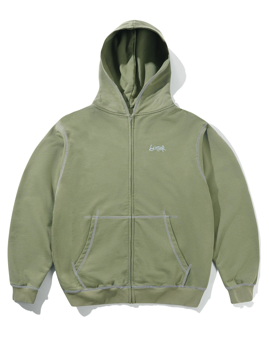 Trail Stitch Zip-Through Hoodie - Washed Dull Army by Butter Goods