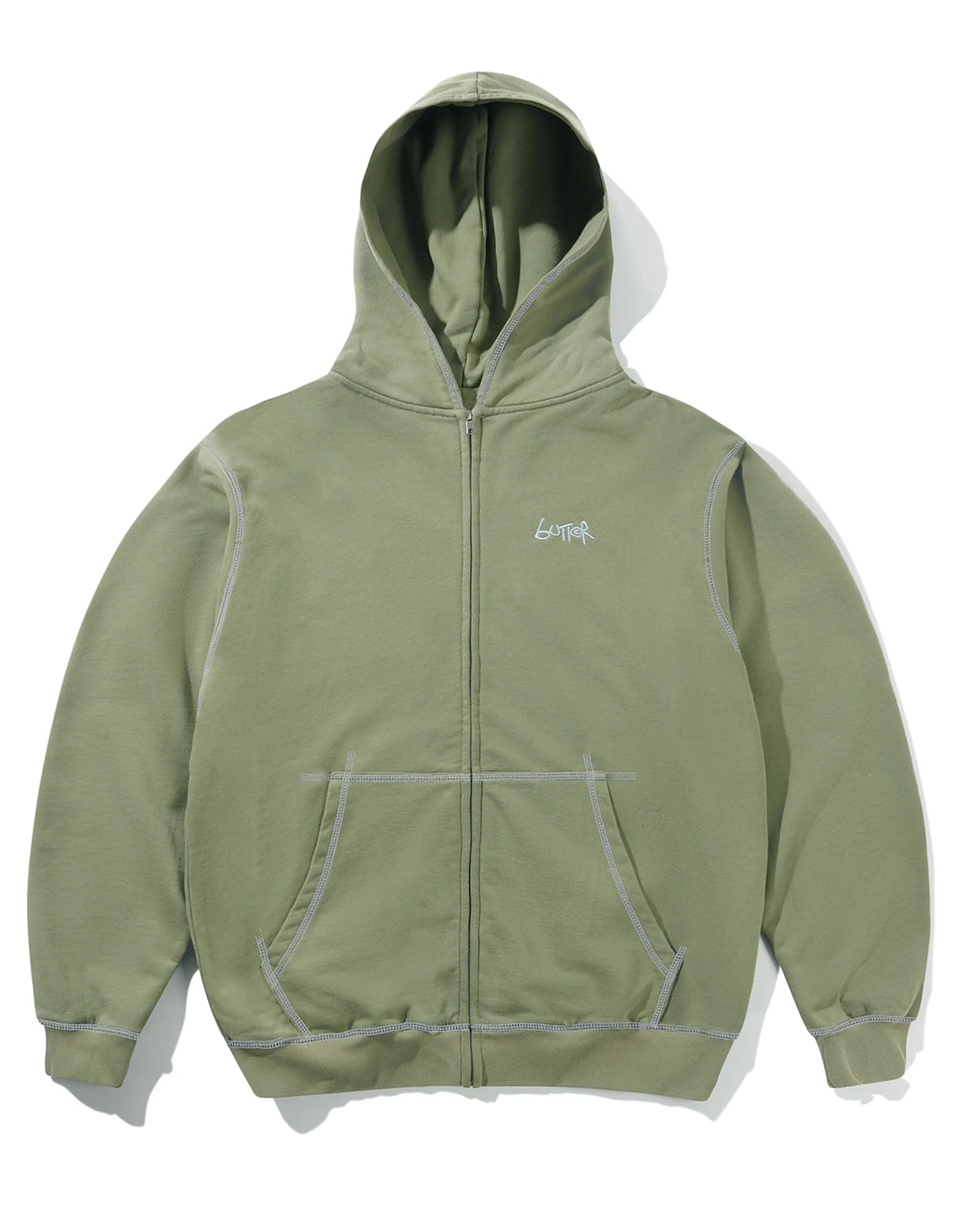 Trail Stitch Zip-Through Hoodie - Washed Dull Army by Butter Goods