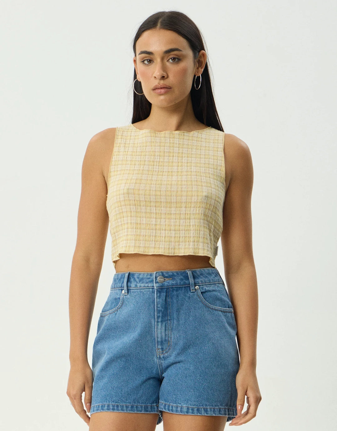 Sunday Seersucker Sleeveless Top - Lemon Check