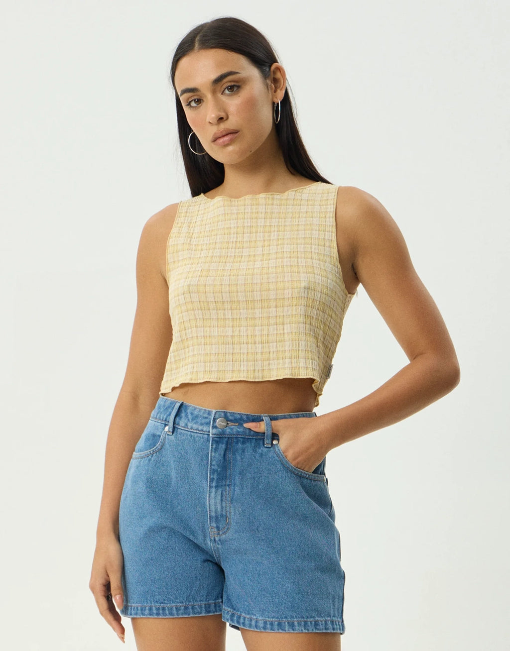 Sunday Seersucker Sleeveless Top - Lemon Check