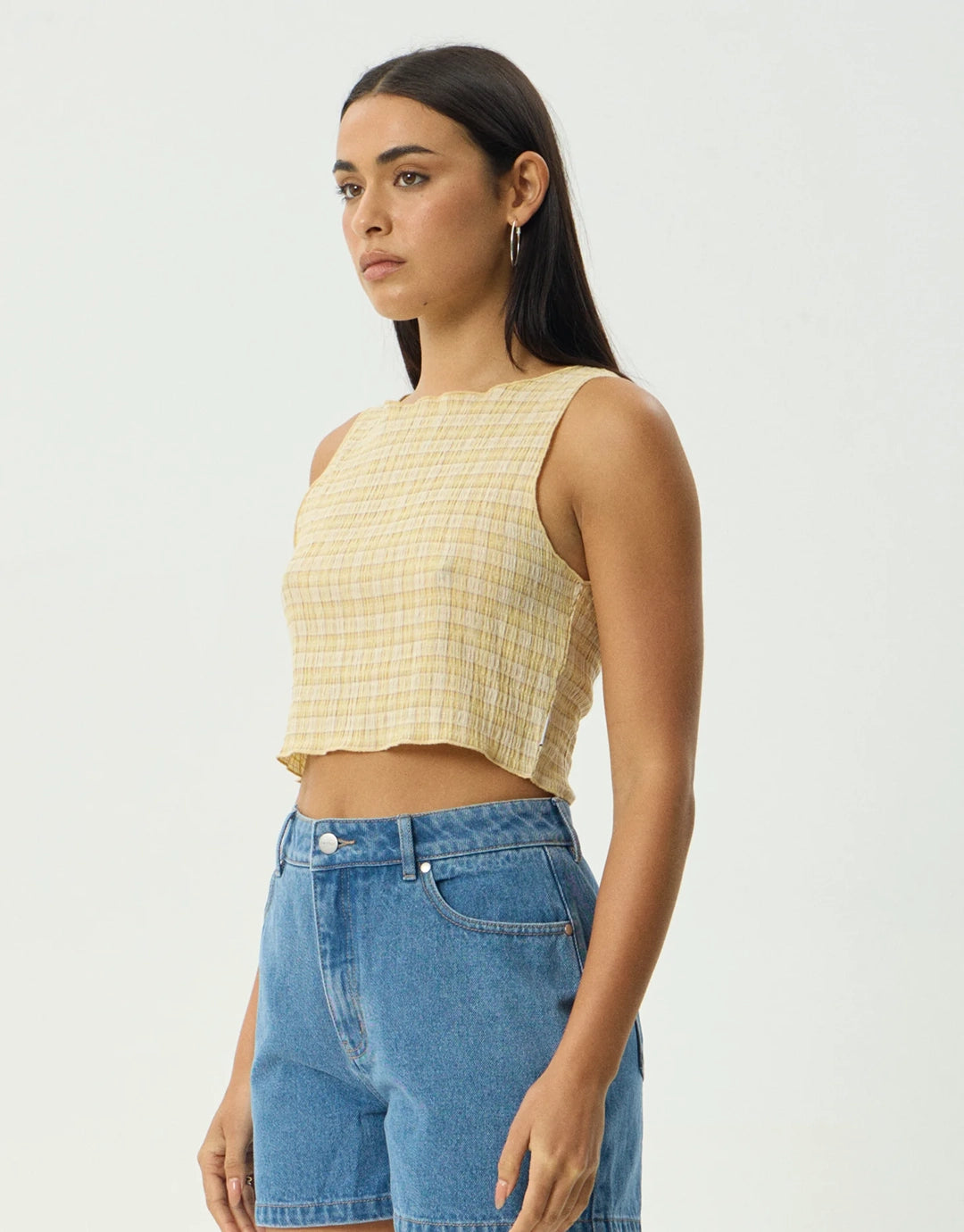 Sunday Seersucker Sleeveless Top - Lemon Check