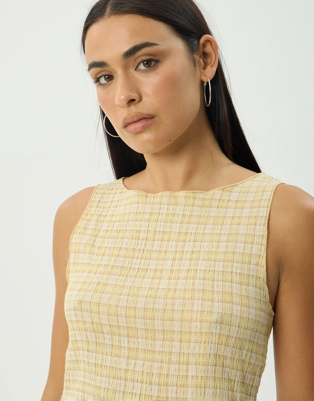 Sunday Seersucker Sleeveless Top - Lemon Check