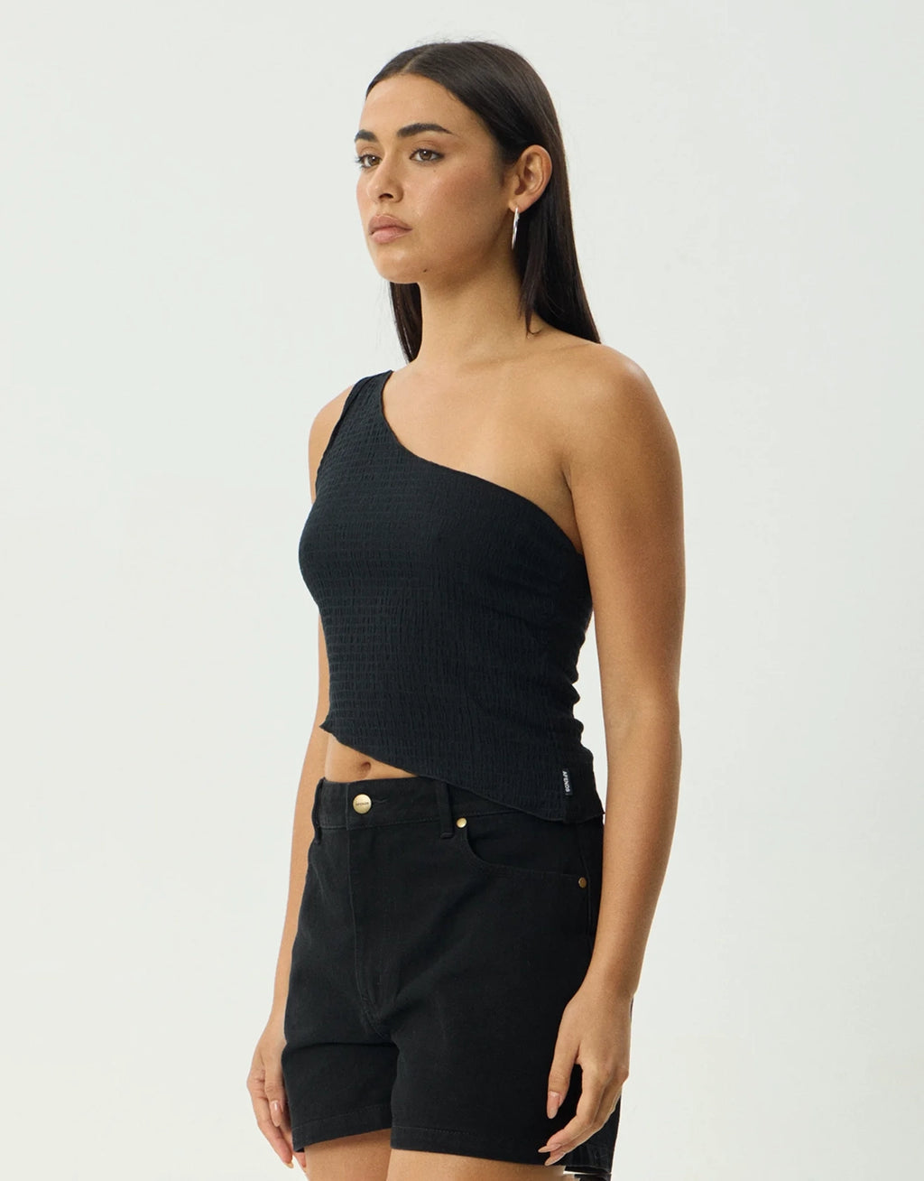 Marina Seersucker One Shoulder Top - Black