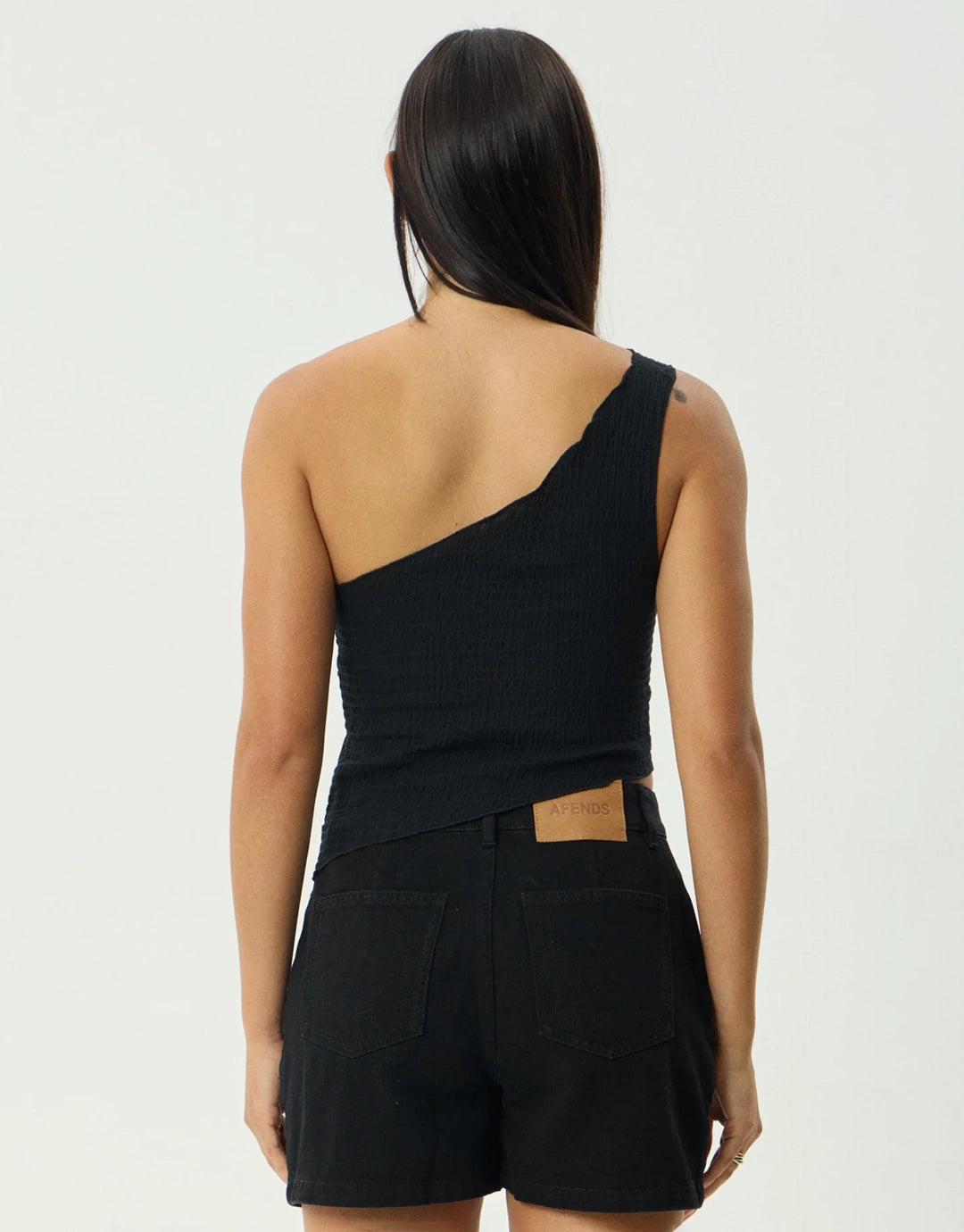 Marina Seersucker One Shoulder Top - Black