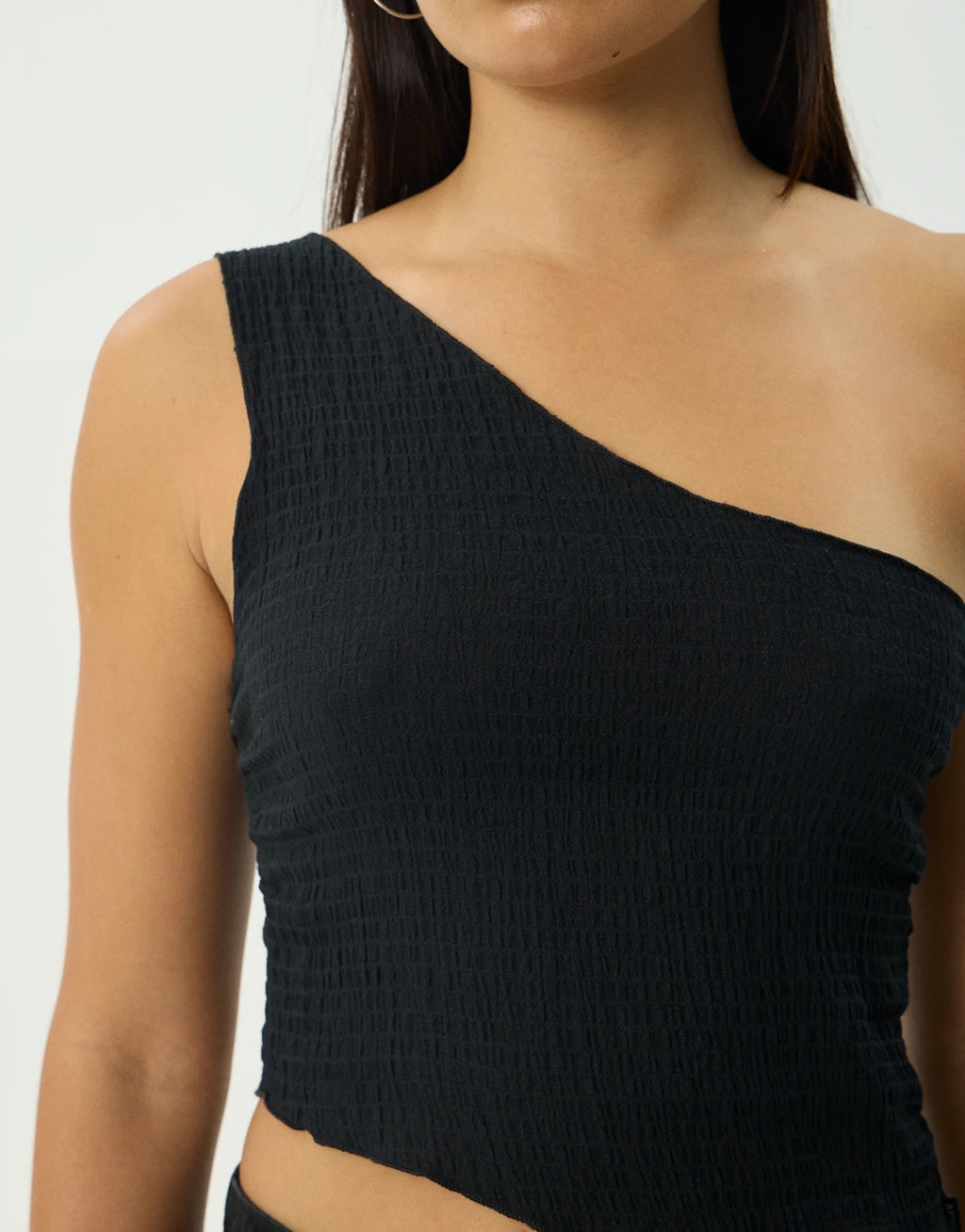 Marina Seersucker One Shoulder Top - Black