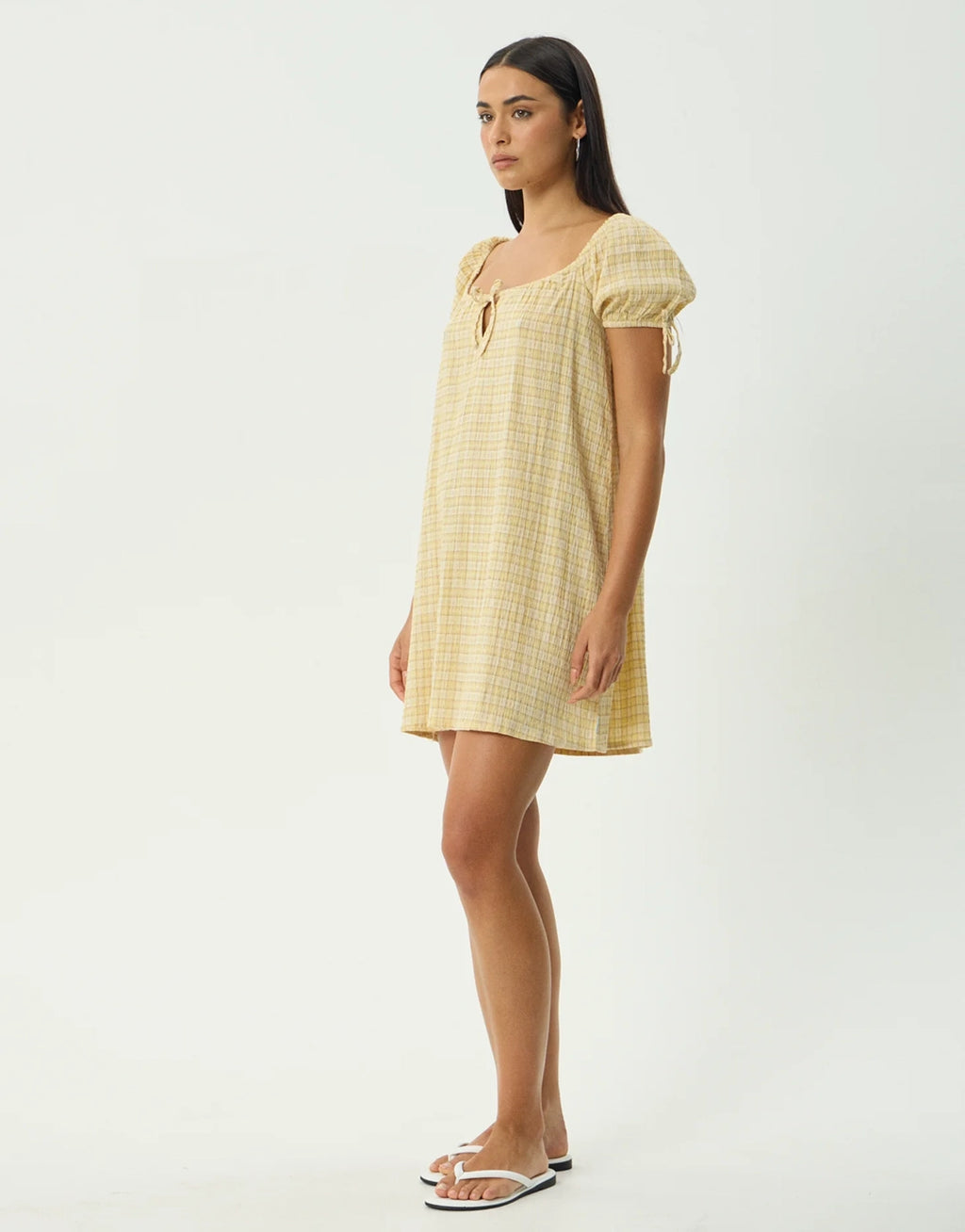 Sunday Seersucker Mini Dress - Lemon Check