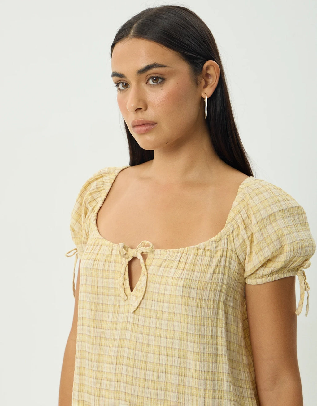 Sunday Seersucker Mini Dress - Lemon Check