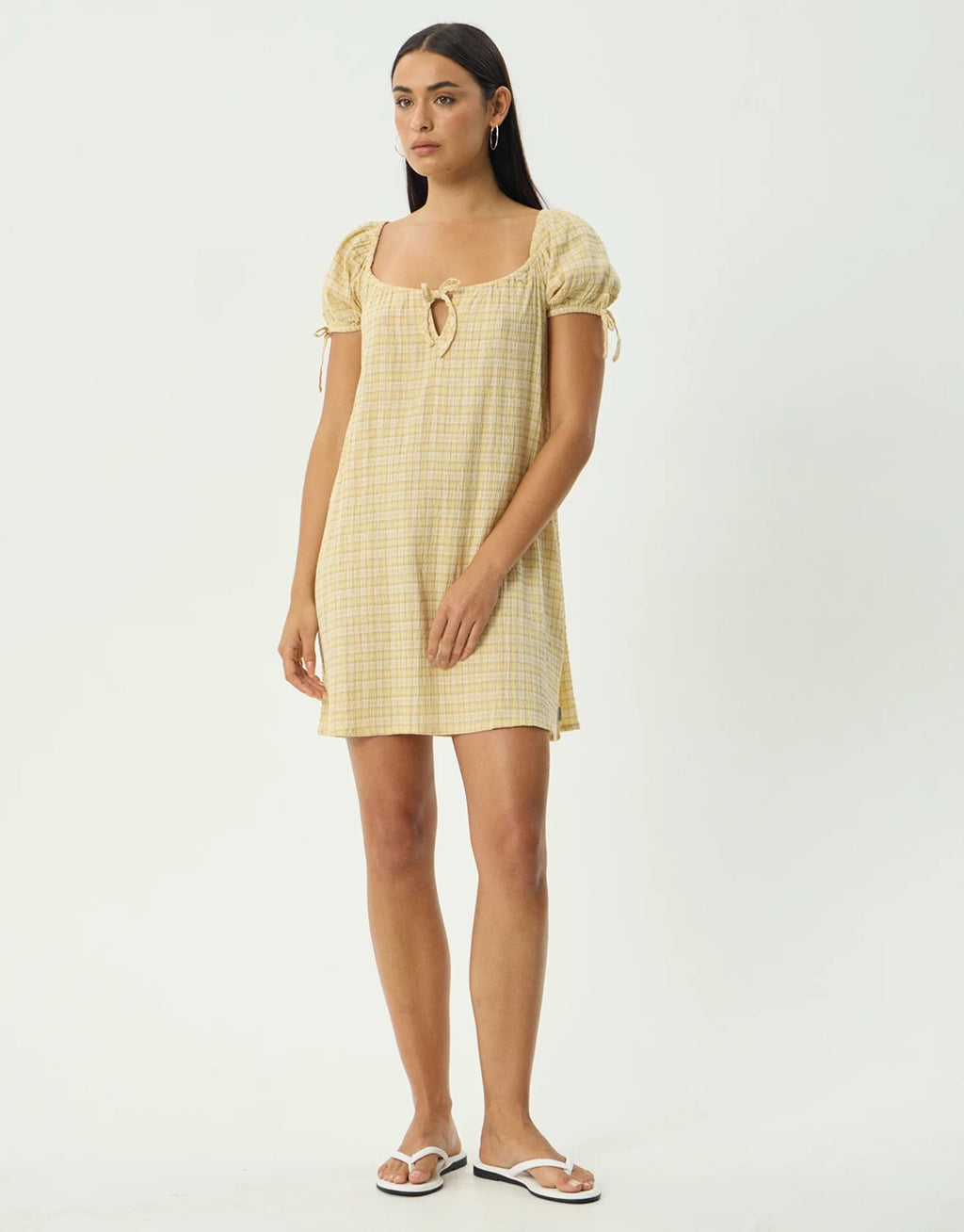 Sunday Seersucker Mini Dress - Lemon Check