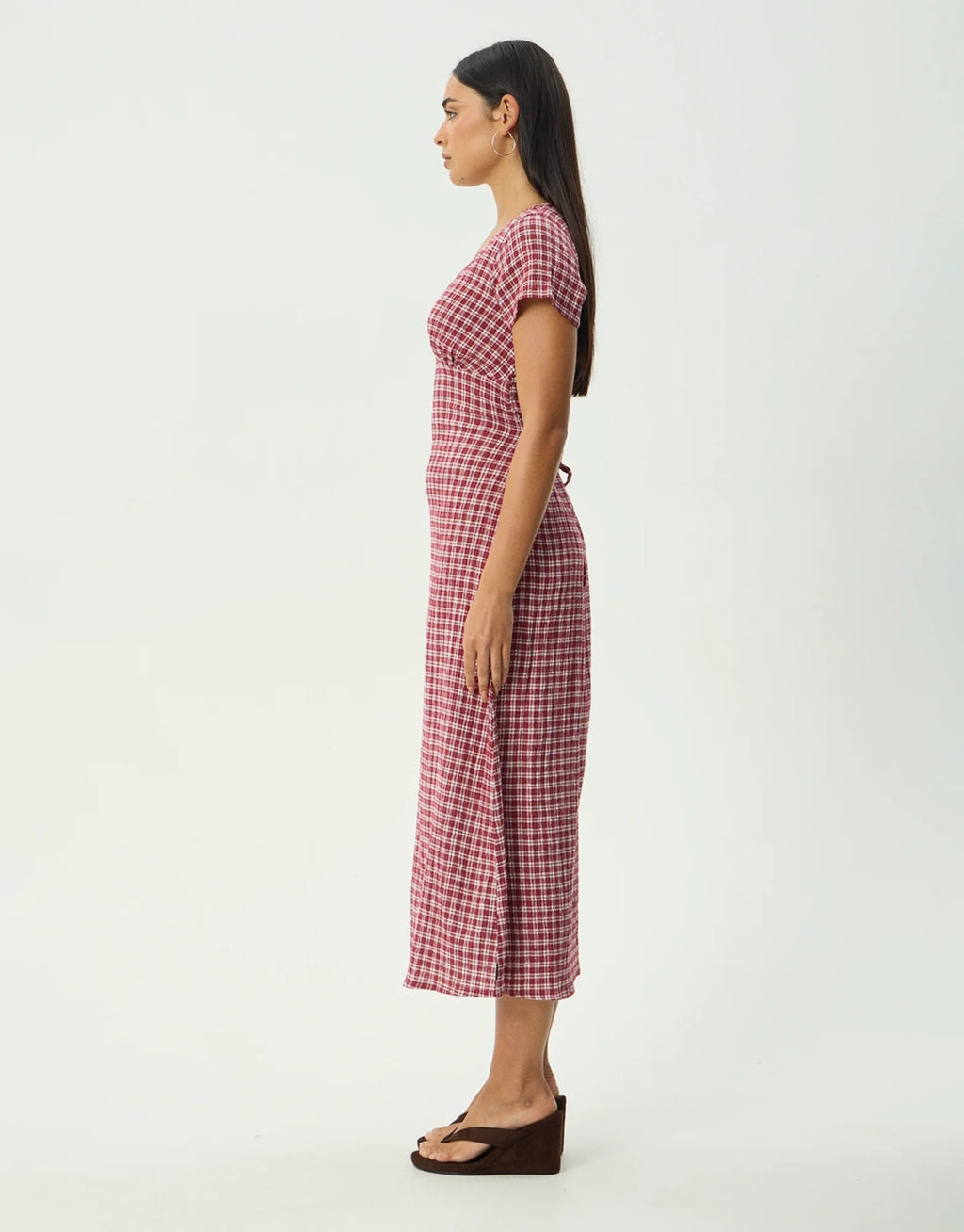 Base Maeve Seersucker Maxi Dress - Burgundy Check