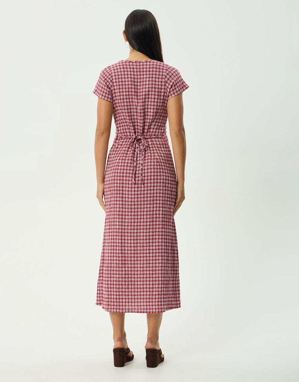 Base Maeve Seersucker Maxi Dress - Burgundy Check