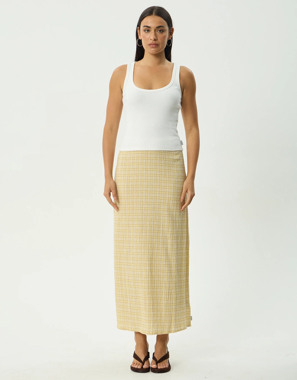 Sunday Seersucker Maxi Skirt - Lemon Check