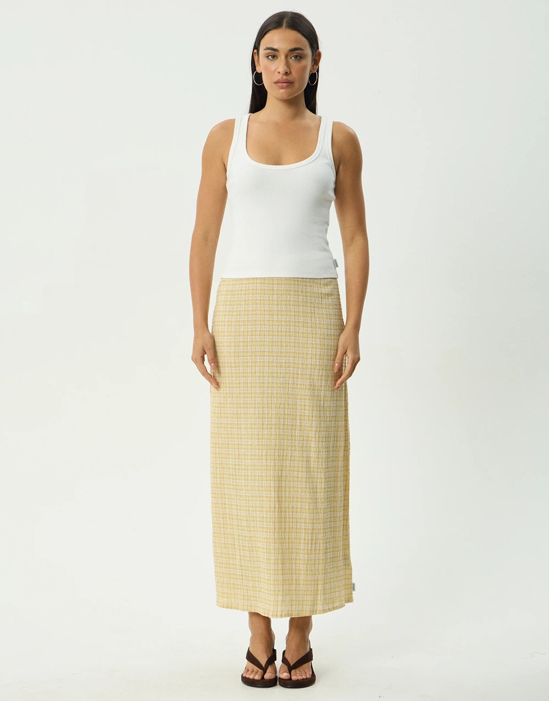 Sunday Seersucker Maxi Skirt - Lemon Check