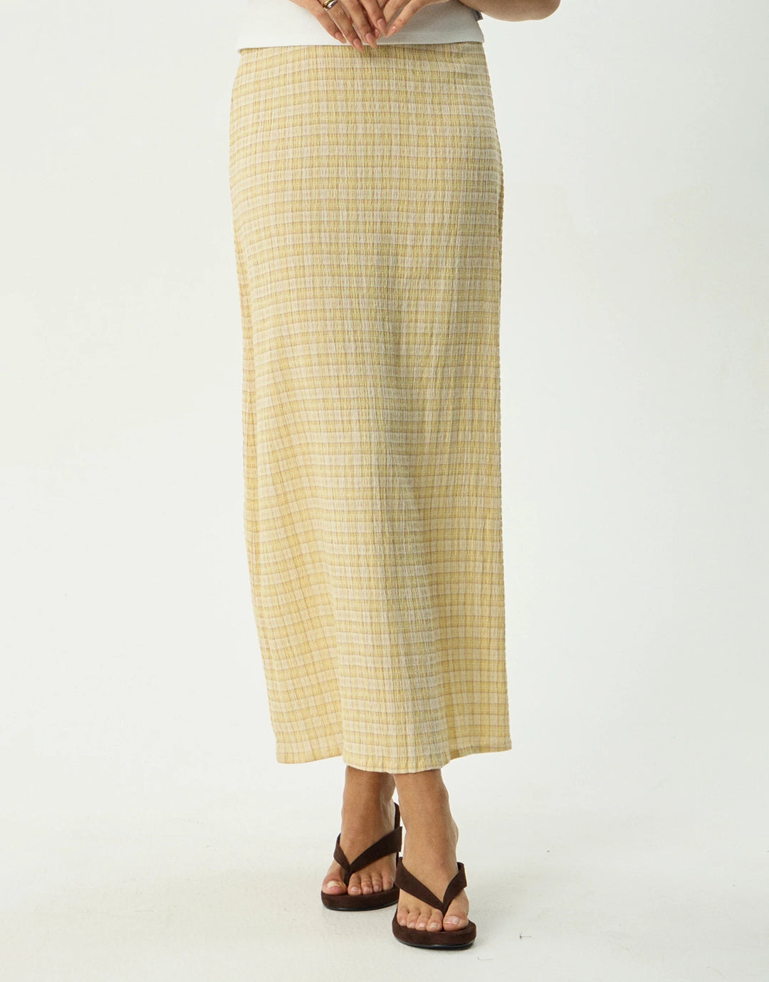 Sunday Seersucker Maxi Skirt - Lemon Check