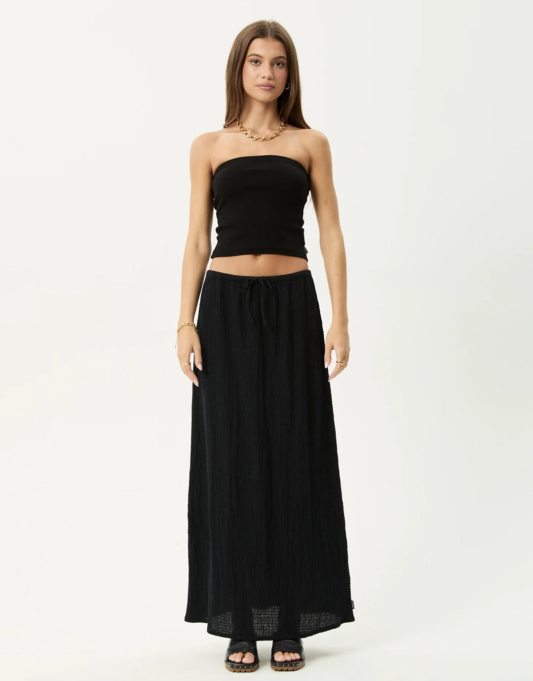 Focus Seersucker Maxi Skirt - Black