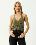 Halle - Linen Ruched Top - Deep Olive by Afends