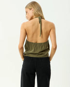 Halle - Linen Ruched Top - Deep Olive by Afends - view 5