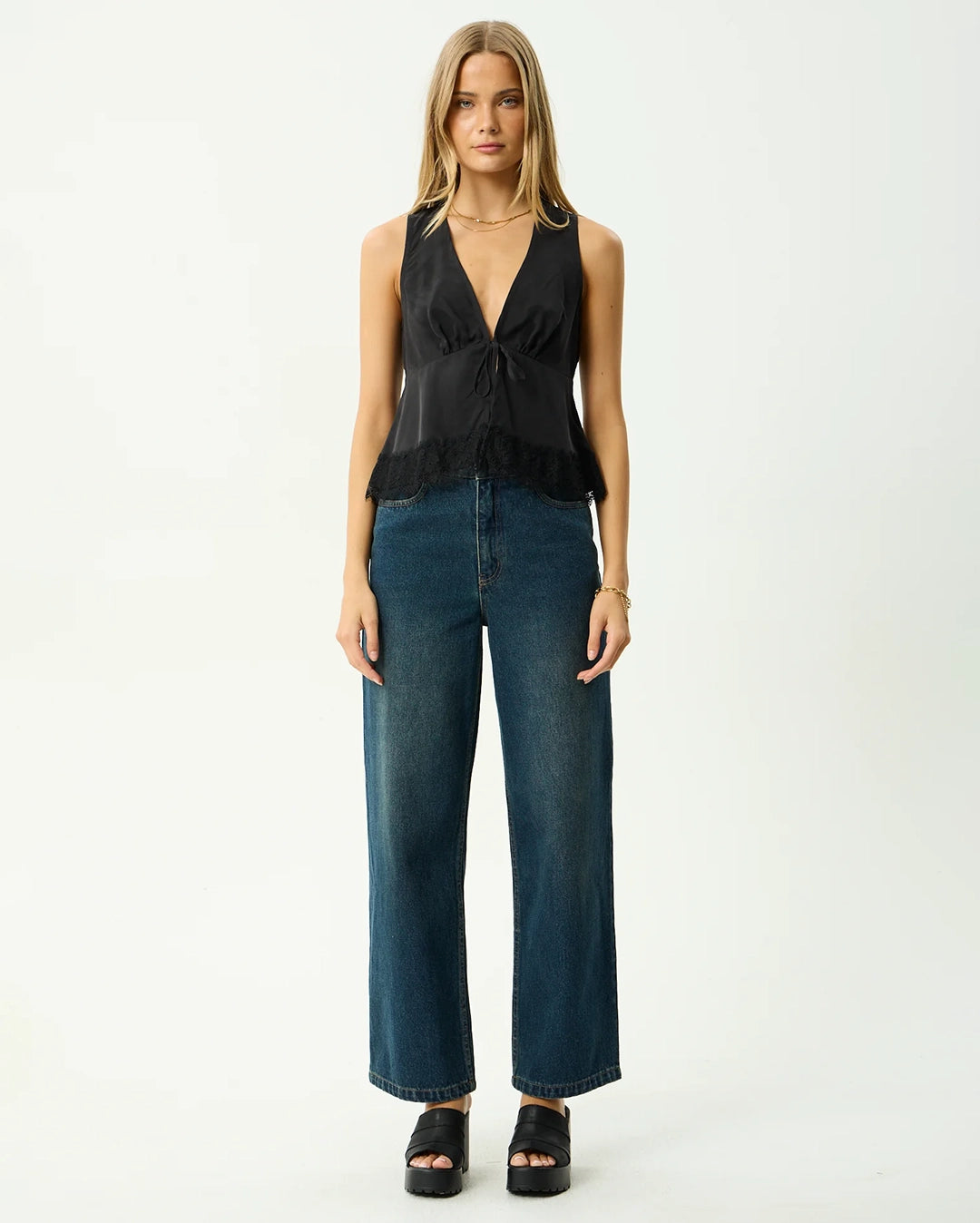 Sinclair - Cupro Tie Top - Black by Afends - view 2