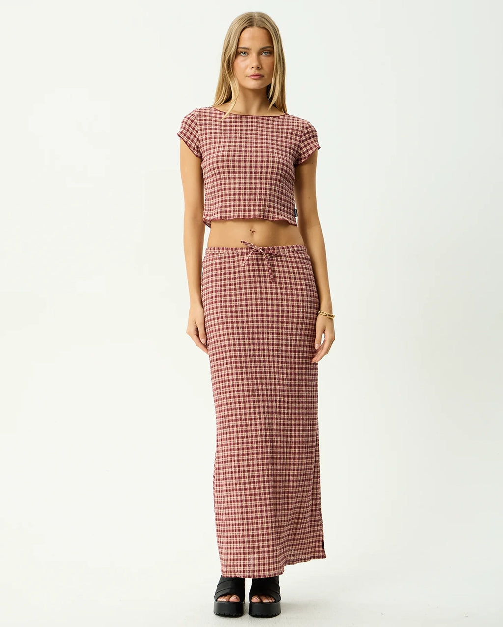 Capricorn - Seersucker Top - Burgundy / Beige Check by Afends - view 4