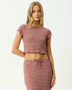 Capricorn - Seersucker Top - Burgundy / Beige Check by Afends - view 2
