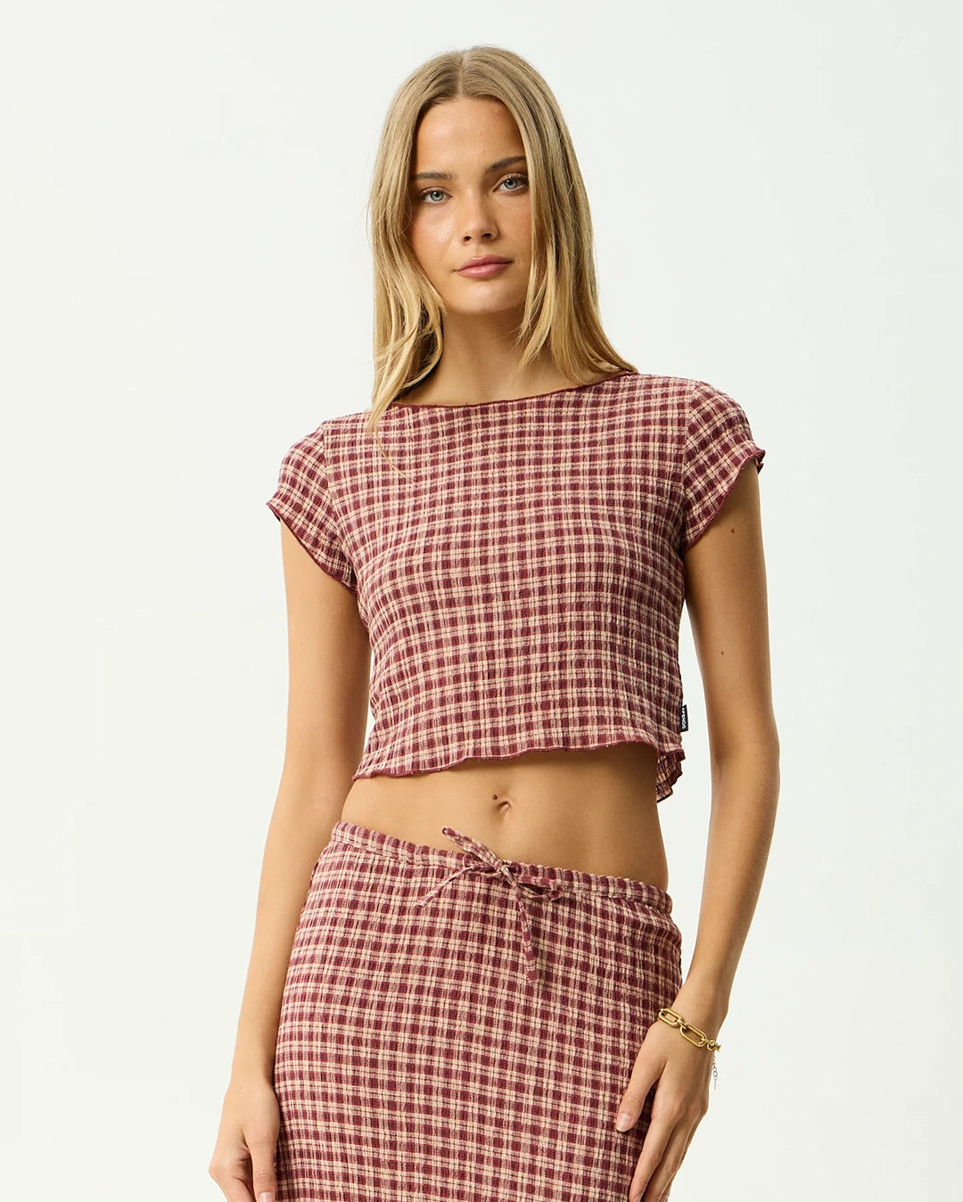Capricorn - Seersucker Top - Burgundy / Beige Check by Afends - view 5
