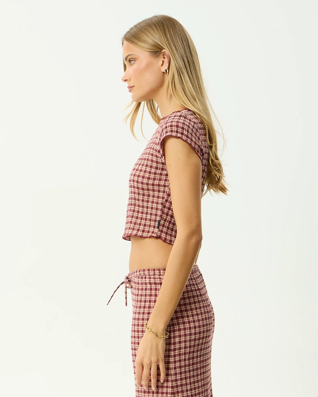 Capricorn - Seersucker Top - Burgundy / Beige Check by Afends - view 7